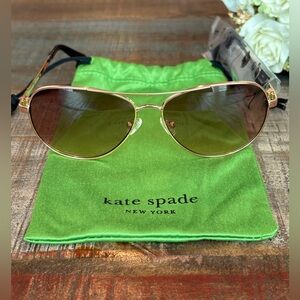 NEW Kate Spade EMMALINE Rose Gold AVIATOR SUNGLASSES + Green Dust Bag $129 VALUE